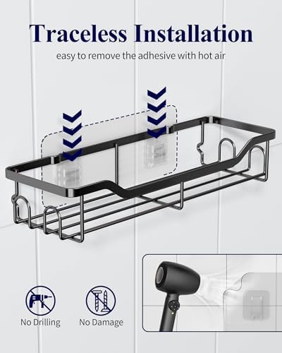 Kitsure Shower Caddy, Adhesive Shower Organizer, Large, Black - Image 5