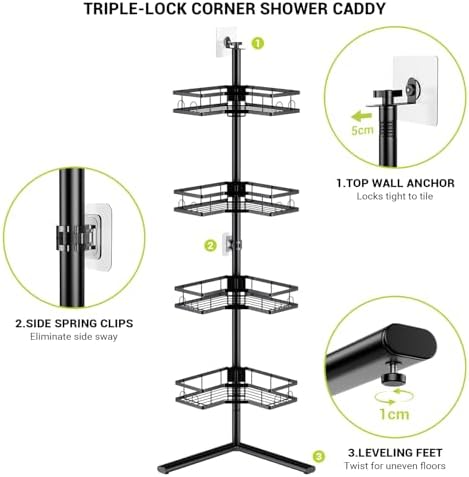 Standing Corner Shower Caddy - 4-Tier Rustproof Adjustable Shower Shelves - Image 4