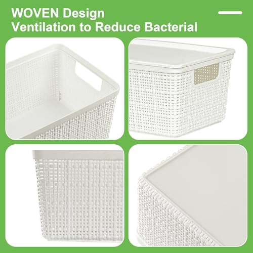 6 Pack Plastic Storage Baskets with Lid,White Stackable Bins - Image 2