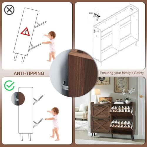Barnyatoh Farmhouse Shoe Storage Cabinet,Shoe Organizer with 4 Flip Drawers - Image 6