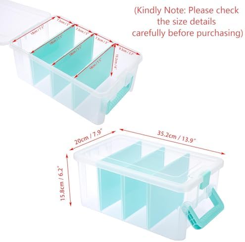 BTSKY Clear Plastic Dividing Storage Box with 4 Deep Compartment Sewing Box - Image 3