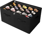 TOPIA HOME Shoe Organizer for Closet, Foldable Shoe Box with Adjustable Dividers and Clear Cover, Space Saving Shoe Storage Organizer Cabinet with Reinforced Handles, Fits 20 Pairs, Black, TP10B by TOPIAHOME