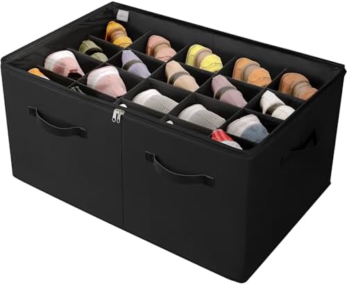 TOPIA HOME Shoe Organizer for Closet, Foldable Shoe Box with Adjustable Dividers and Clear Cover, Space Saving Shoe Storage Organizer Cabinet with Reinforced Handles, Fits 20 Pairs, Black, TP10B by TOPIAHOME
