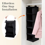 Lifewit Hanging Closet Organizer and Storage for Clothes 5 Tier | Portable, Foldable, Fabric, Top of Shelves with 2 Sturdy Hooks, Clothing Organization for Wardrobe, Dorm, Bedroom, Black - Image 6