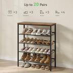 Nunsino Shoe Rack for Closet,5 Tier Shoe Organizer for Entryway,Shoe Shelf with Storage Shelves and Spacious Top,Max Holds 20 of Shoes,Rustic Brown - Image 4