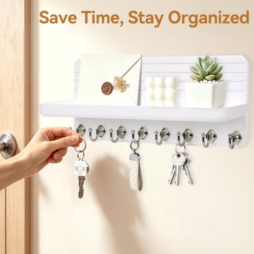 Key Holder for Wall, Mail Organizer Wall Mount with 8 Hooks Wooden Hanging Key Rack for Home Decor, Hallway, Entryway (White) - Image 2