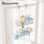 Consumest Over Door Shower Caddy - 2 Tier Shower Shelves Hanging with Soap Holders, Large Capacity Shower Organizer with 4 Hooks, Bathroom Rack and Storage, Silver - Image 4