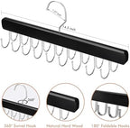 NECAMOCU 2 Pack Bra Hanger for Closet Organizer, Premium Tank Top Hangers | Black Wooden Bra Holder with 36 Foldable Hooks, 360° Rotating Design, Space Saving Storage for Tank Tops, Bras, Belts - Image 2