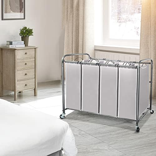 STO STO Laundry Sorter 4 Section, 4 Bag Clothes Hamper, Rolling Laundry Cart Basket with Heavy Duty Lockable Wheels and Removable Bag for Laundry Room, Bedroom, Closet, Gray - Image 2