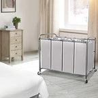STO STO Laundry Sorter 4 Section, 4 Bag Clothes Hamper, Rolling Laundry Cart Basket with Heavy Duty Lockable Wheels and Removable Bag for Laundry Room, Bedroom, Closet, Gray - Image 2