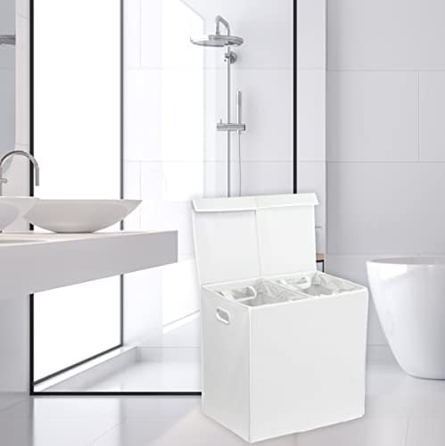 Simple Houseware Double Laundry Hamper with Lid & Removable Bags, White - Image 2