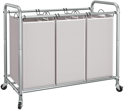 STORAGE MANIAC 3 Section Laundry Sorter, 35.6 Gal (135 L) Laundry Hamper Cart with Heavy Duty Rolling Lockable Wheels and Removable Bags, Clothes Organizer Basket Separator Hamper, Gray by STORAGEMANIAC