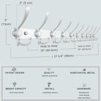 Dseap Coat Rack Wall Mount - 29.5” Long 8-Tri-Hooks Heavy Duty Coat Hanger Rail Wall Hooks for Hanging Coats Hats Clothing Clothes Purse Mudroom Entryway, Silver - Image 6