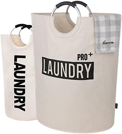 Caroeas Super Large 150L Laundry Basket Pro, Waterproof Laundry Hamper, Collapsible Laundry Basket Easy Storage, Clothes Hamper Stands Up Well, Laundry Bag with Padded Handles (Beige) by Caroeas