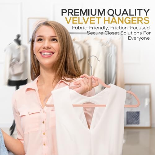 Techzoo 50 Pack New Premium Quality Velvet Hangers Ultra Thin Non Slip Adult Felt Space Saving Hangers for Closet Heavy Duty Coat Pants Jackets Dress Hangers 360° Swivel Hook Hold Upto 10lbs Rose Gold - Image 5