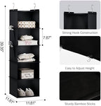 YOUDENOVA Hanging Closet Organizer and Storage for Clothes, 5-Shelf, Black | Locker/RV/Camper Organizer, 2 Side Pockets, Hanging Shelves for Small Closet, Dorm Room Essentials for Guys, Non-woven Fabric - Image 3