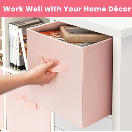 Criusia Storage Cubes- 11 Inch Cube Storage Bins for Organizing Shelves - Nursery Closet Organization Bins for Clothes Blanket - 10 Pack Collapsible Decorative Storage Box for Magazines (Pink) - Image 6