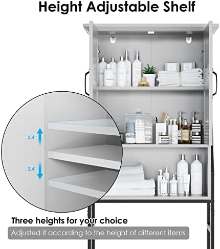 Over The Toilet Storage Cabinet, Over Toilet Bathroom Organizer with Barn Doors Above Toilet Storage Cabinet Spacesaver Rack Behind Toilet Bathroom Organizer (Gray) - Image 5
