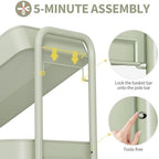 TOOLF 3 Tier Rolling Cart, Metal Utility Storage Cart with Pegboard, Green | 2 Bins & 4 Hooks, Screwless Assembly, Lockable Wheels, Trolley Organizer for Bathroom, Kitchen, Office, Dorm, Craft Room - Image 4