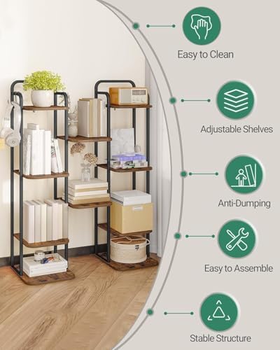 Hzuaneri 6 Tiers Vertical Shoe Rack, Narrow Shoe Tower, Tall Shoes Shelf with 2 Hooks, Adjustable Shelves, Corner Shoes Shelves for Small Spaces, Entryway, Living Room, Rustic Brown SR04201B - Image 7