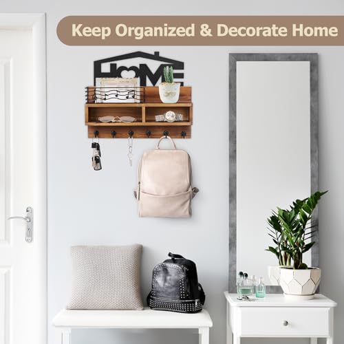 VIS'V Key Holder Wall Mount, Decorative Wood Mail and Key Organizer, Brown - Image 2