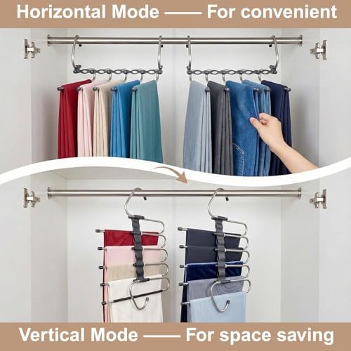 Pants Hangers Space Saving, 5 Tier Jeans Hanger for Closet, Black Multiple Heavy Duty Stainless Steel Pant Rack for Trousers, Legging with 20 Clips (4 Pack) - Image 4
