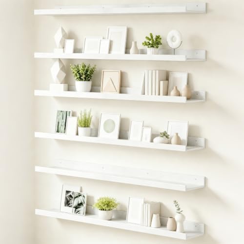 upsimples Floating Shelves for Wall Decor and Storage, White, 6Pcs 47.3'' by upsimples