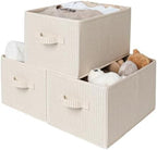StorageWorks Shelf Organizer Bins, Beige Stripes, 3-Pack, Large by StorageWorks