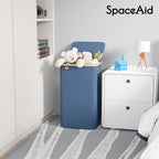 SpaceAid Laundry Hamper with Lid, 110L Large Tall Clothes Basket Bin with Bamboo Handles, Collapsible Laundry Hamper for Bedroom, Bathroom, Dorm, Laundry Room - Blue - Image 3