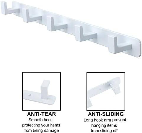 Coat Rack, Heavy Duty Stainless Steel 5 Tri Coat Hook Hanger, Wall Mounted Storage Wall Hooks, Rustic Clothes Hook/Key Hook Rail for Bathroom Kitchen Entryway(5 Hook White) - Image 3