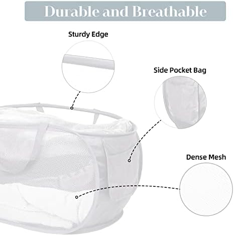 4 Pack Collapsible Laundry Baskets, Foldable Laundry Basket with Pocket, Durable Mesh Pop Up Hampers, Reinforced Handles Dirty Clothes Hamper for Laundry, Bedroom, Bathroom, Dorm, Travel or Camping - Image 4