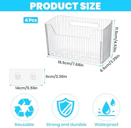 4pcs Adhesive Cabinet Door Storage Bin Wall Mounted Inside Over Cabinet Door Organizer Clear Storage Shelf Containers For Food Under Sink Storages Shelf Refrigerator Kitchen Bathroom Office - Image 2