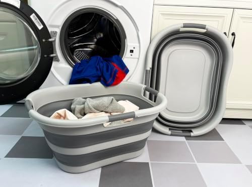 SAMMART Pack of 2 Collapsible Plastic Laundry Basket & Clothes Hamper, Comfort Non-Slip Handle, Foldable Storage Organizer with Space Saving Design, Portable Pop Up Container for Indoor and Outdoor - Image 2