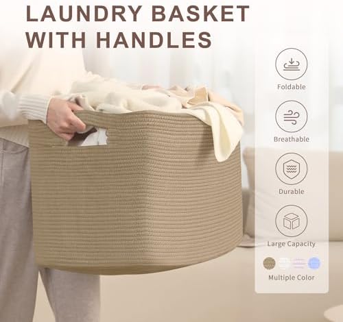 100L Extra Large Woven Laundry Basket Hamper with Handles, Jute - Image 4