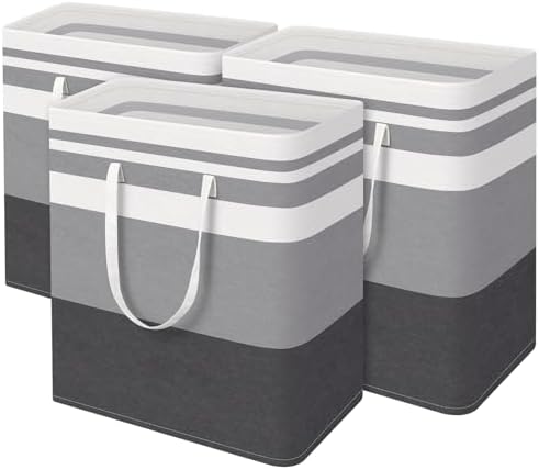 BlissTotes 3-Pack Laundry Basket, Collapsible Laundry Hamper, Grey, 125L by BlissTotes