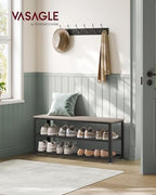VASAGLE 3-Tier Shoe Rack, Storage Bench with Metal Mesh Shelves and Seat - Image 2