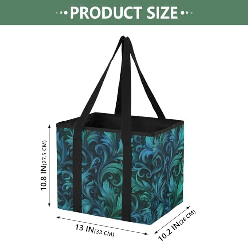 Trunk Organizer Collapsible Car Organizer with Handle Car Storage Box Bin for Groceries SUV Utility Tote Bag Portable Vehicle Container Teal and Black Damask - Image 2