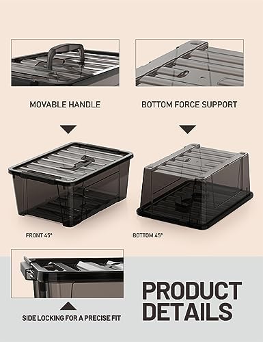 WYT 5-Quart Small Plastic Storage Container Bin with Secure Lids and Latch Buckles, Black Clear Durable Stackable Nestable Organizin, 6-Pack - Image 3