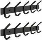 Coat Rack Wall Mount – 15 Inch Stainless Steel Hook Rail with 5 Double Coat Hooks for Hanging – Wall Mounted Entryway Organizer for Coats, Hats, Bags, Towels, Robes, Closet or Bathroom - Black 2 Pack by SAYONEYES