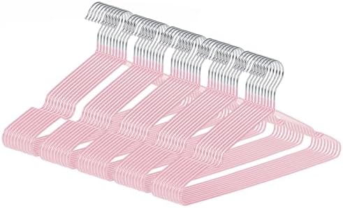 Ultra-Thin Metal Hangers, 50 Pack Non-Slip PVC Coated Space Saving Clothes Hangers for Closet, 16 inch Wide for Suits, Dresses, Jackets（Pink） by Unknown