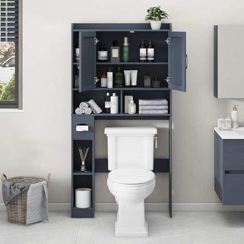 Vabches Over The Toilet Storage Cabinet with 2 Barn Doors, Blue - Image 4