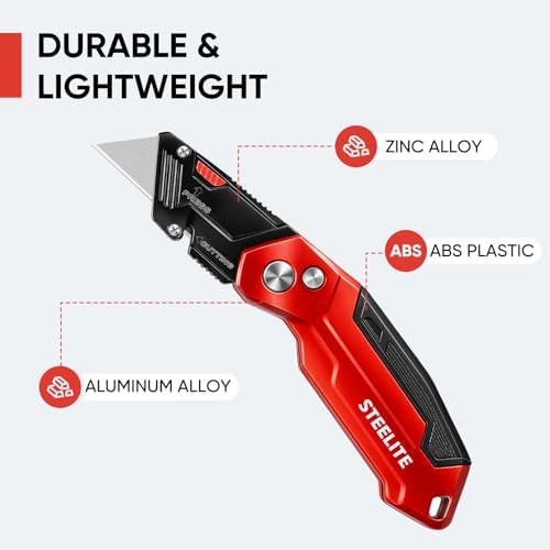 STEELITE Folding Utility Knife, Heavy Duty Box Cutter with 13 Extra Blades - Image 6