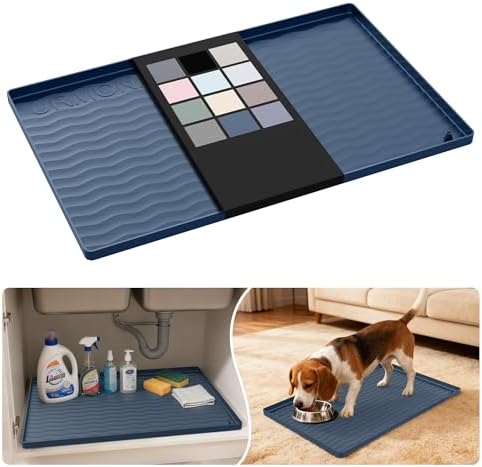 URMONA Waterproof Silicone Under Sink Mat 22'' x 14'' Shelf Liner for Kitchen and Bathroom, Cabinet and Counter Protector, Storage and Organizers, Litter Mat, Pet Cat Puppy Essentials(Dark Grey) by URMONA