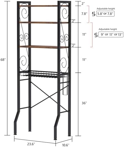 Aduanbang 4 Tier Over The Toilet Storage Rack, Bathroom Organizer Shelf with Basket, Adjustable Shelves, Freestanding Space Saver for Small Bathrooms - Image 2
