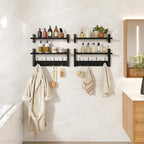 YMYNY Double Shelf Coat Rack Wall Mount with 8 Hooks, Black HWS009B-2 - Image 7