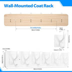 Solid Pine Wooden Wall-Mounted Coat Rack - Rustic Entryway Organizer with 6 Zinc Alloy Hooks, Space Saving Wall Coat Hanger for Jackets, Hats, Bags, Towels & Robes (White, 6 Double Hooks) - Image 2