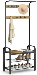 VASAGLE Coat Rack, Hall Tree with Shoe Bench, 4-in-1, 9 Removable Hooks by Unknown