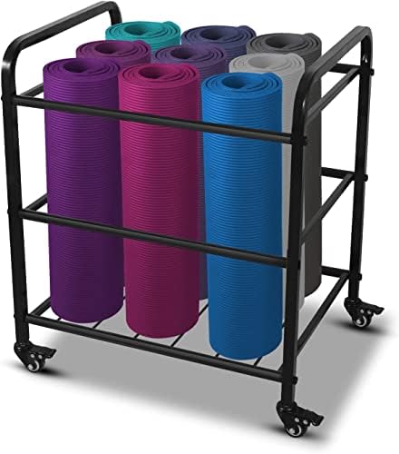 MM MELISEN Black Yoga Mat Storage Rack, Home Gym Studio Organizer Cart for Foam Roller, Yoga Strap and Resistance Bands, Movable Black Sports Equipment Storage Rack with Wheels by MMMELISEN