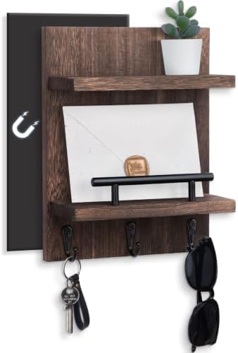 Magnetic Key Holder Wall Mount, Mail Shelf Decor with 3 Key Hooks by Lucundm