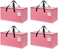 4 Pack Extra Large Heavy Duty Moving Bags with Reinforced Zipper & Wide Carry Handles, Stylish Pink Storage Totes for Clothes Packing, Dorm Moves & Apartment Organization, Pink by YeueysMovingEasy